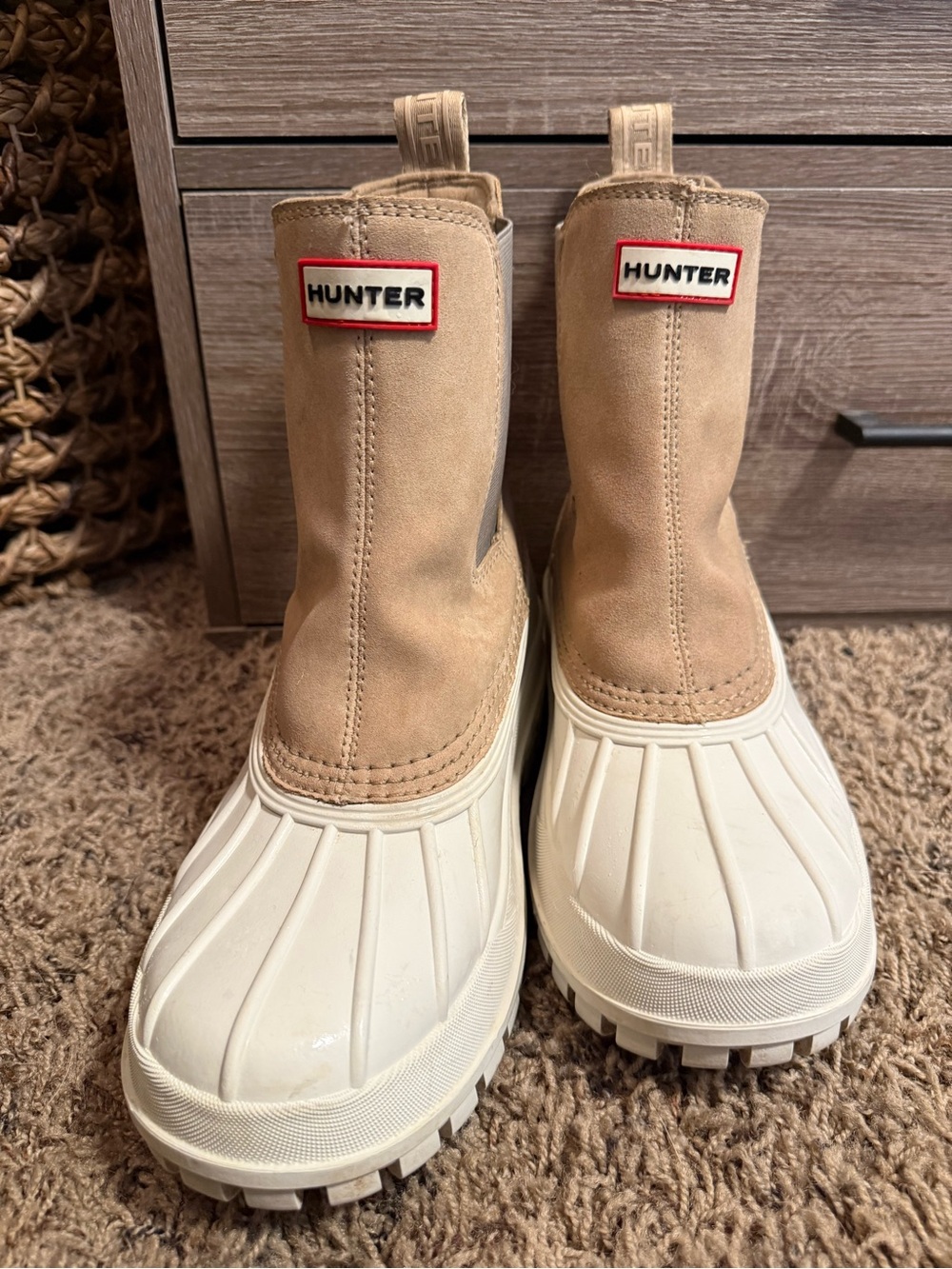Hunter Tan & Cream Waterproof Rain Boots